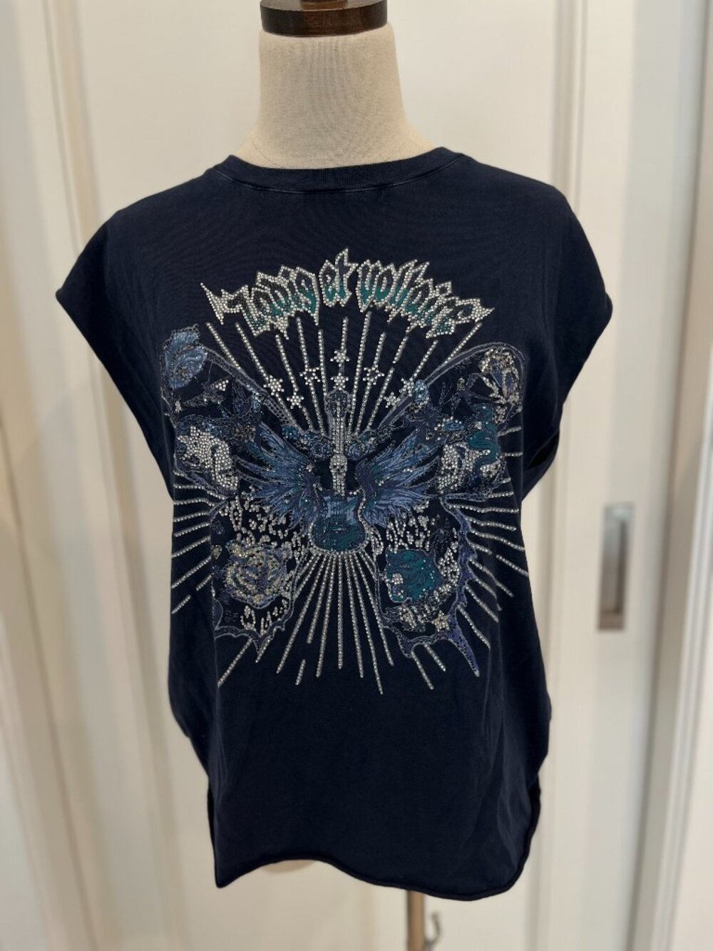 Zadig & Voltaire Navy Embellished Muscle Tee Size M
